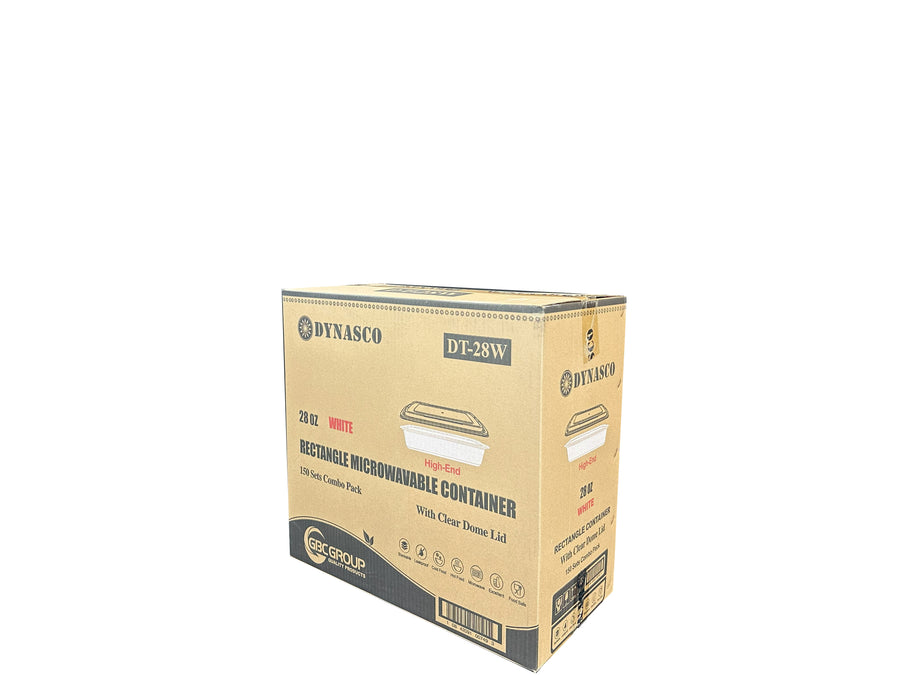 DT-28W 28oz WHITE Rectangular Microwavable Container with Lid - 150/Case