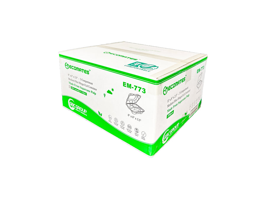EM-773/GD-773 MEDIUM SIZE 3 SECTION  FIBER HINGED LID CONTAINERS, 200/CASE