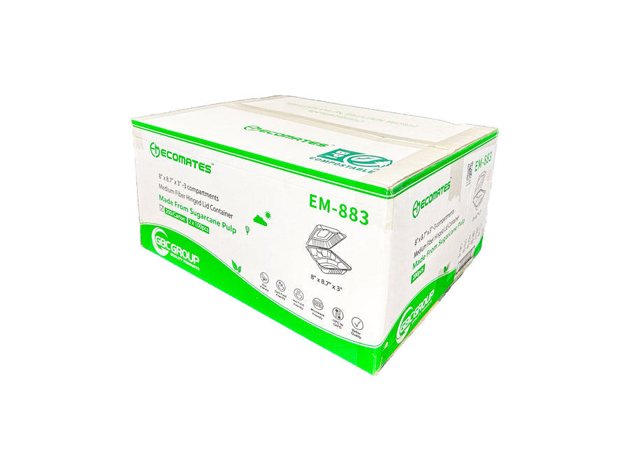 EM-883/GD-883 MEDIUM 3 SECTION  FIBER DEEP HINGED LID CONTAINERS, CASE/200