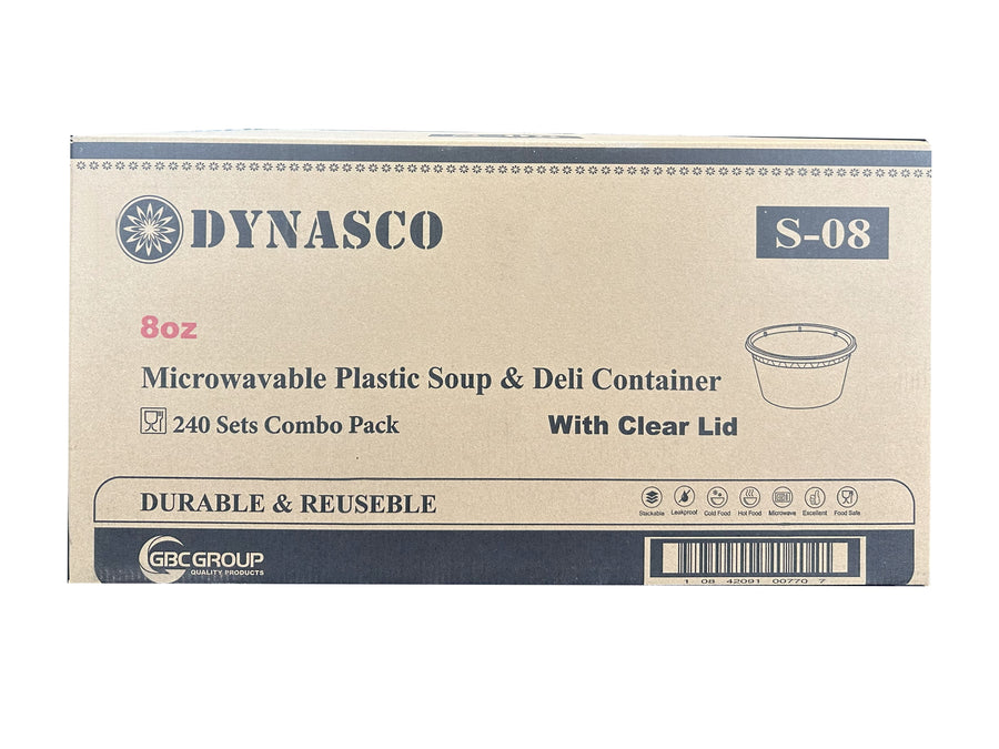 S-8 8 oz. Microwavable Clear Plastic Deli Container and Lid Combo Pack - 240/Case(With Vent Hole)