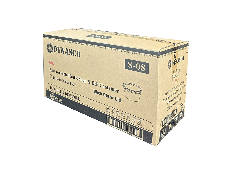 S-8 8 oz. Microwavable Clear Plastic Deli Container and Lid Combo Pack - 240/Case(With Vent Hole)