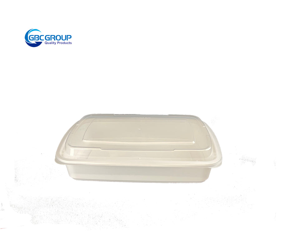 DT-38W 38oz WHITE Rectangular Microwavable Container with Lid - 150/Case