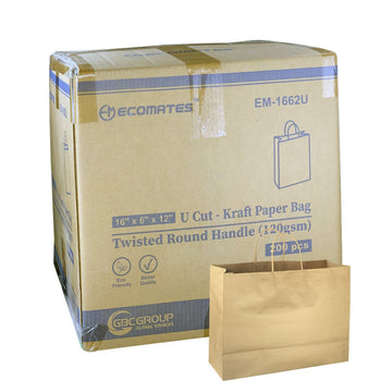 EM-1662U - U Cut - Kraft Paper Bag (Twisted Round Handle 120gsm) 16