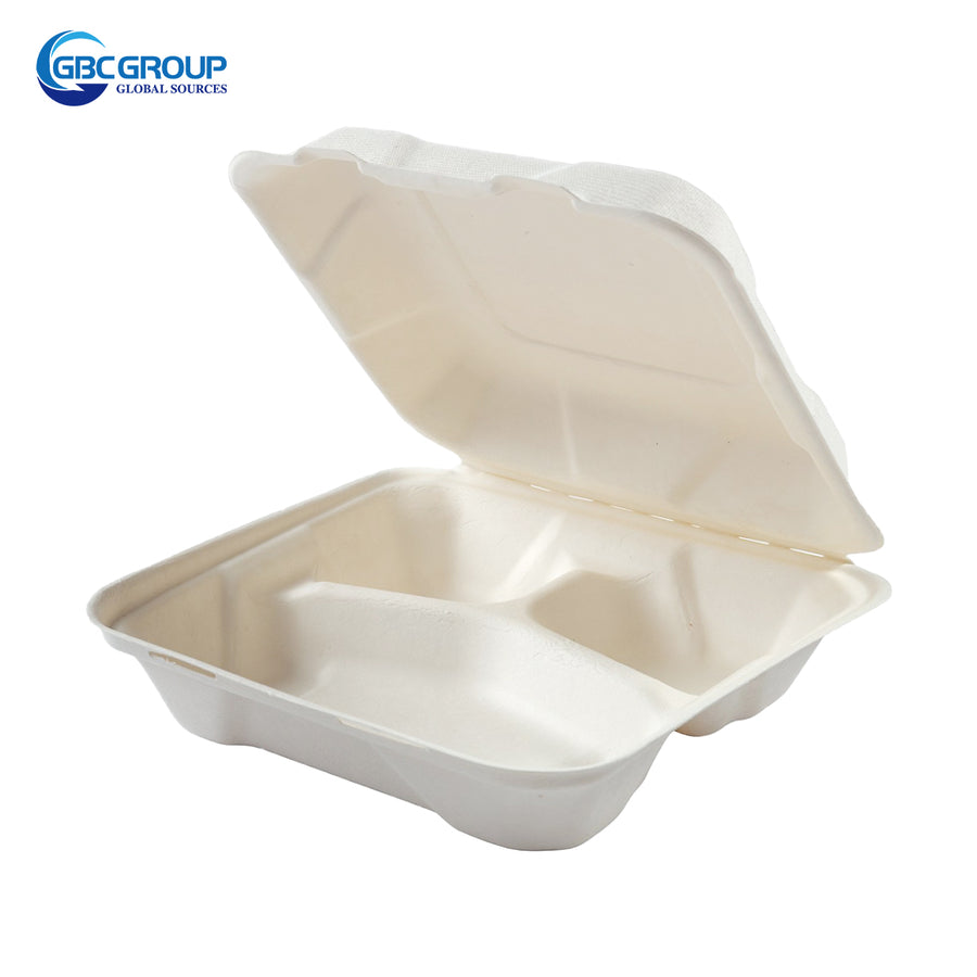 GD-773 MEDIUM SIZE 3 SECTION  FIBER HINGED LID CONTAINERS, 200/CASE
