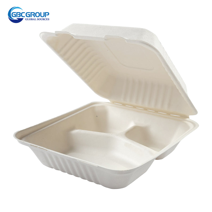 GD-883 MEDIUM 3 SECTION  FIBER DEEP HINGED LID CONTAINERS, CASE/200