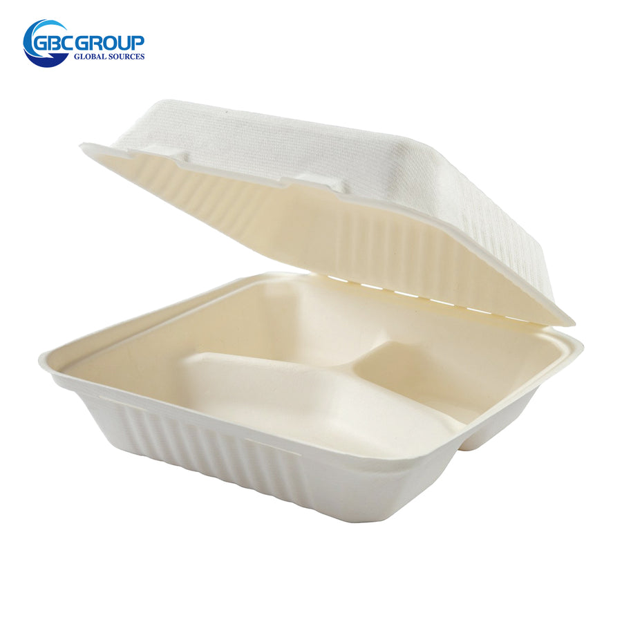 GD-993 LARGE SIZE 3 SECTION FIBER HINGED LID CONTAINERS, 200/CASE