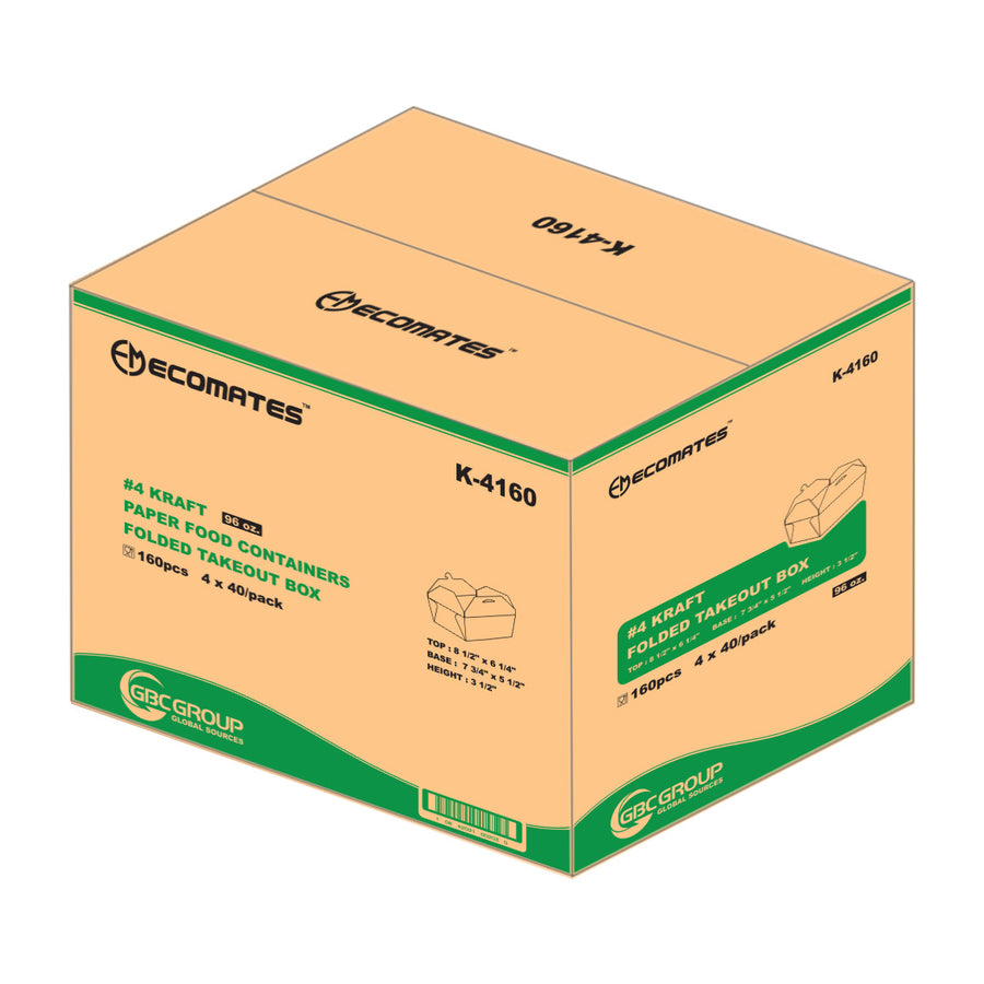 EcoMates K-4160 #4 Kraft Take-Out Box 160/Case