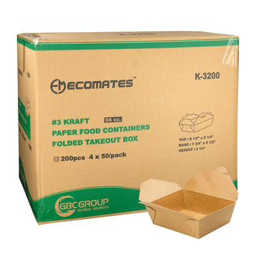 EcoMates K-3200 #3 Kraft Take-Out Box 200/Case