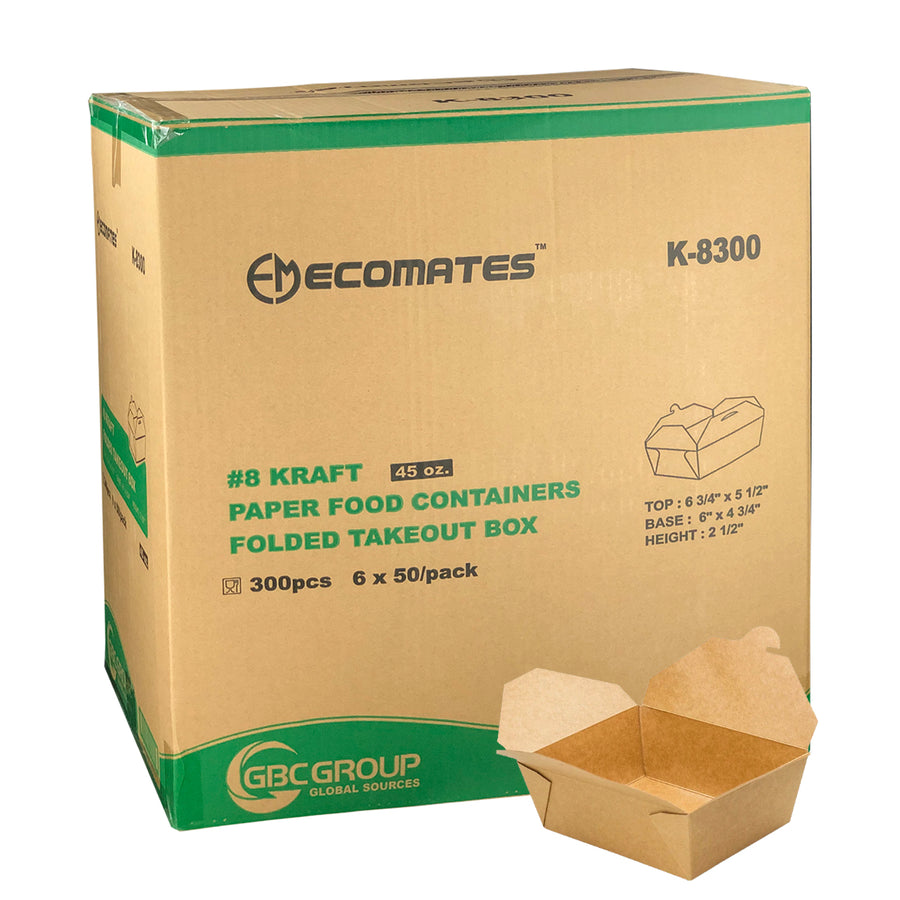 EcoMates K-8300 #8 Kraft Take-Out Box 300/Case