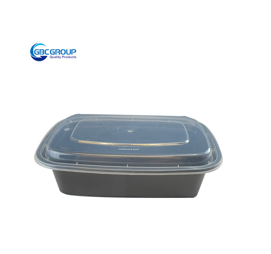 KY-38B 38oz BLACK Rectangular Microwavable Container with Lid - 150/Case